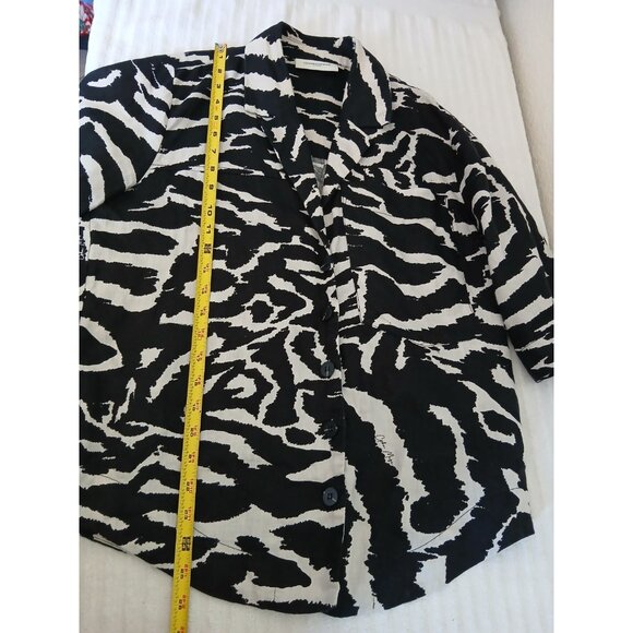 Copenhagen Muse Womens Blouse Linen Shirt S Black White Zebra Button Modern Boho - Picture 10 of 16